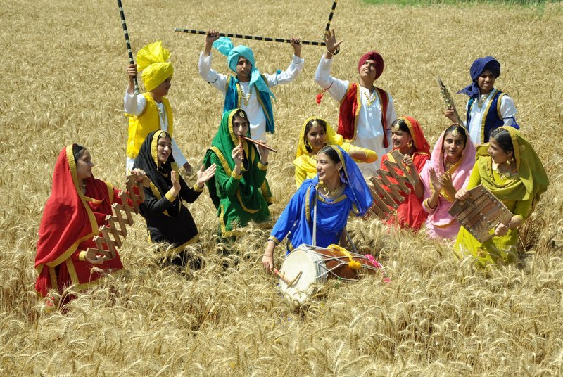 Students celebrating Vaisakhi in a field near Patiala, Punjab